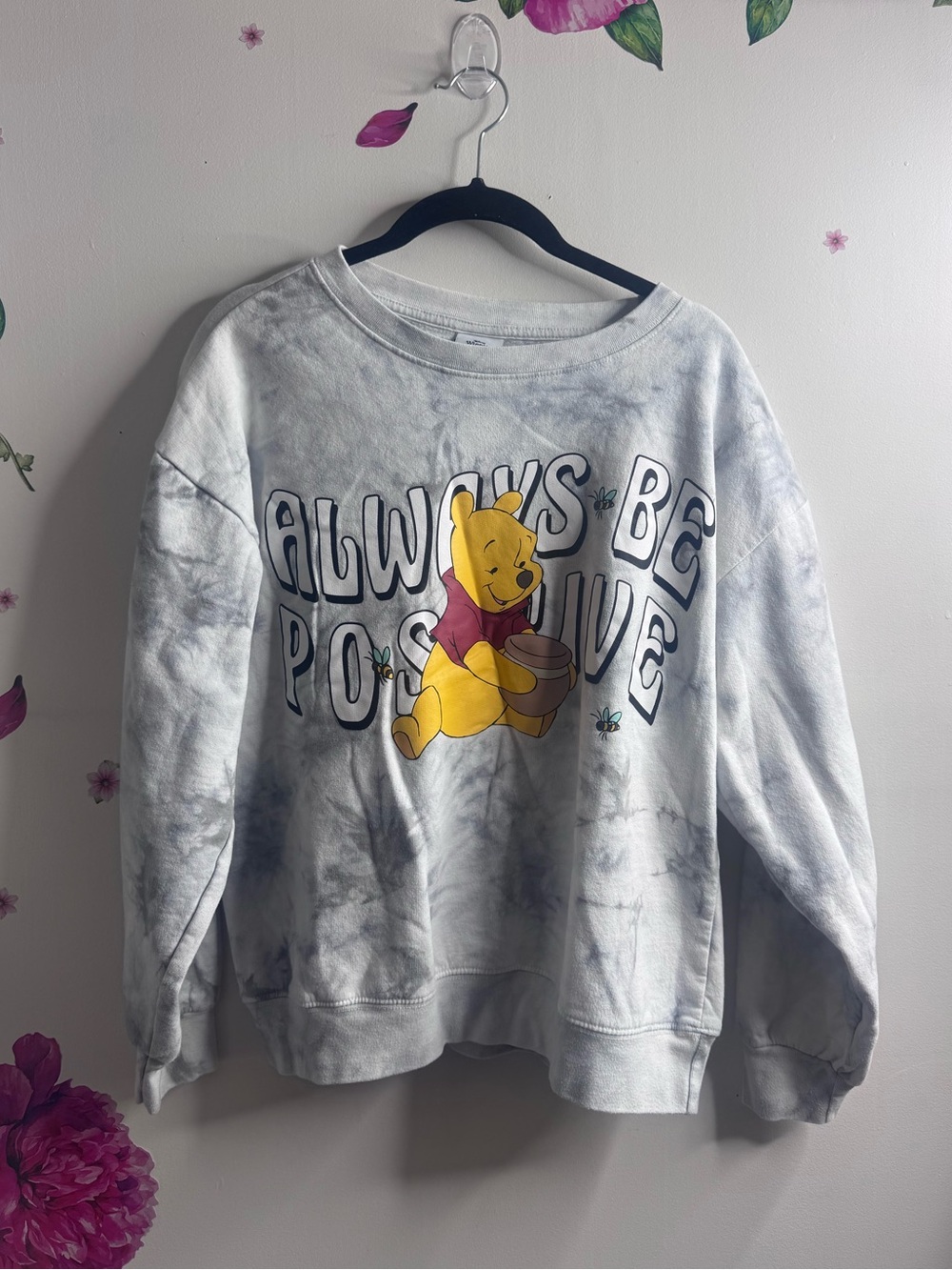 Winnie the Pooh 'Always Be Positive' Tie-Dye Crewneck Sweatshirt - White/Gray